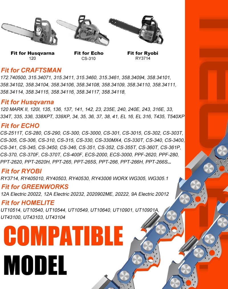 NEO-TEC 14 Inch Chainsaw Chain 3/8" LP Pitch .050" Gauge 52 Drive Links, Fits for Ryobi RY3714 / RY405010 / RY40503 / RY40530 / RY43006, Fits Husqvarna 120, Echo CS-310, Poulan, WORX and More-S52 (3 Chains) - Image 4